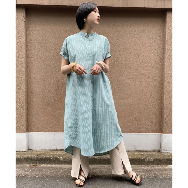 Titip Jepang - Band collar single pocket shirt dress