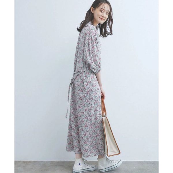 Titip-Jepang-ViS-Flower-print-volume-sleeve-dress-White.